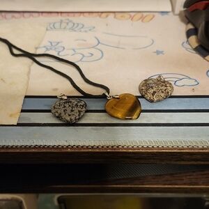 Heart Pendant Necklace Trio in Black, Gold, and Silver